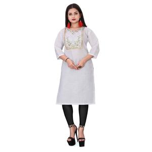 Kurta Blanca de Diseño con Bordado de Algodón - Product Image 1