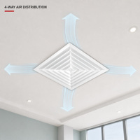 Diffuseur d'air carré en aluminium CD-4S4 à 4 voies, grille d'admission HVAC avec registre pour conduit de climatisation