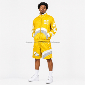 Ensemble coupe-vent en polyester pour sublimation, ensemble streetwear court, ensemble coupe-vent en nylon à empiècements contrastants - Product Image 1