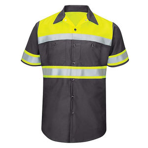 Polo à manches courtes en coton vert néon, coupe-vent, de sécurité, confortable, avec bandes réfléchissantes, haute visibilité, vêtements de travail - Product Image 1
