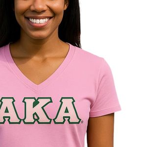Camiseta AKA con cuello en V para mujer, camiseta de algodón con letras verdes y rosas, ropa griega informal de manga corta, Top cómodo de verano - Product Image 4