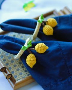 Lot de Décoration d'Été pour la Maison : Adorables Anneaux de Serviette en Coton Tricoté Faits Main au Crochet, Forme Citron - Product Image 2