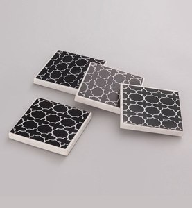 Ensemble de dessous-de-verre en marbre style moderne, carrés, noir et blanc, motif géométrique, antidérapants, pour café, vin et autres. - Product Image 1