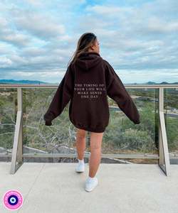 เสื้อฮู้ดดี้ผู้หญิงทรงโอเวอร์ไซส์ คุณภาพสูง แบบสวมหัว พิมพ์ลาย ถักทอ 100%  รับผลิตตามแบบ OEM ของ Crescent Wear - Product Image 4