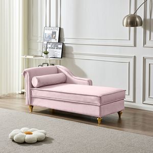 Moderna Chaise Longue in Velluto con Vano Portaoggetti, Rivestita in Rosa - Product Image 1