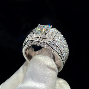 Fully Iced Out Radiant Cut Moissanite Diamond Engagement <b>Ring</b> Hip Hop <b>Ring</b> 925 Sterling Silver Champion <b>Rings</b> For <b>Men</b> Jewelry - Product Image 4