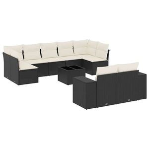 Black And Cream Garden <b>Sofa</b> Set With Cushions Outdoor <b>Rattan</b> Furniture Contemporary Design Waterproof UV Resistant - Product Image 2