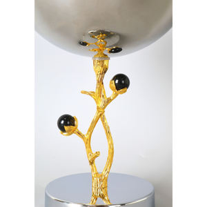 Luxury Silver Pedestal Serving Bowl With Gold Branch Black <b>Crystal</b> Stem Elegant Metal Compote Chalice For Home Decor - Product Image 2