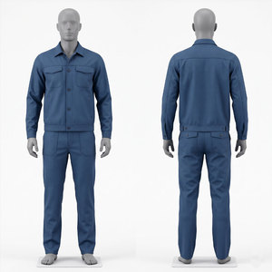 Combinaison de travail unisexe Econex Sports en coton bleu respirant, haute visibilité, imprimée en sérigraphie, détectable par les détecteurs de métaux, réfléchissante - Product Image 1