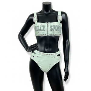 Traje de Baño Premium para Mujer en Verde Menta, Nylon y Spandex GSM, con Pedrería y Logotipo Personalizado por Transferencia Térmica - Product Image 6