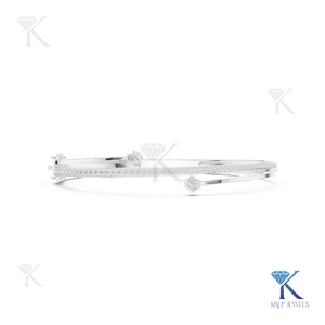 Lab Grown Diamond Round Brilliant Cut Filled Bypass <b>Bangle</b> 14K/18K <b>Solid</b> <b>Gold</b> Pave Luxury Unisex Bridal Jewelry - Product Image 2