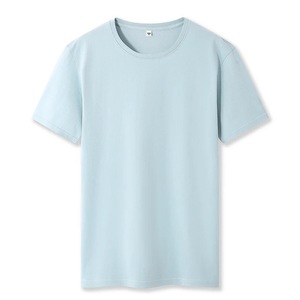 Men's <b>Light</b> Blue Regular Fit Cotton T-Shirt Short Sleeve O-Neck Casual <b>Letter</b> Pattern Jersey Knitted Blank Design Anti-shrink - Product Image 1