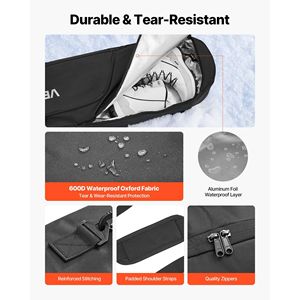 Borsa da sci da Snowboard imbottita da 65 pollici/165 cm 600D impermeabile In tessuto Oxford cinghie interne regolabili per viaggi aerei-bastoncini da sci neri - Product Image 3