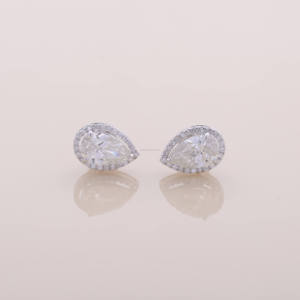 Luxury Pear Cut Moissanite <b>Stud</b> Earrings For Women Halo Wedding Bridal Fine Jewelry - Product Image 1