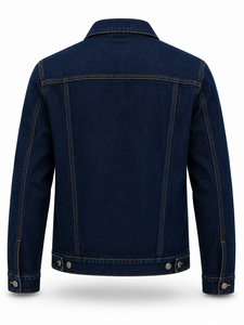 Veste en jean bleu foncé pour homme, 100% coton, coupe classique, fermeture à boutons, imprimé, écologique, lavable, coupe-vent, streetwear vintage - Product Image 2