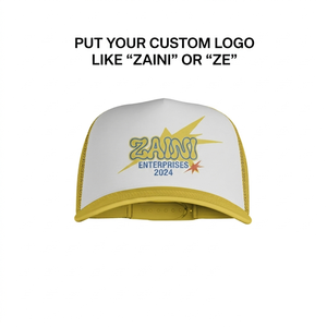 Casquette Trucker Unisexe 5 Panneaux en Coton 220 GSM et Maille 140 GSM, Blanc et Jaune, Broderie Personnalisée, Impression par Transfert Thermique, Sérigraphie, DTF - Product Image 1