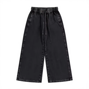 Loose Formal Men's High Waist Heavyweight Elastic Waist Pleated Front Sweatpants Trouser Pants Acid Wash Dark Gray 100% Cotton - Product Image 1