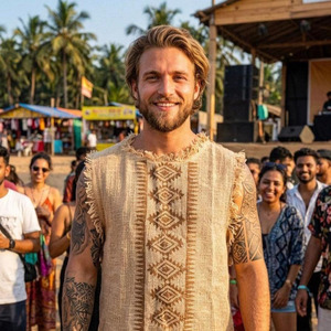 Chemise sans manches de style kurta en jute artisanale pour homme, de style bohème, rustique et de qualité supérieure, avec broderie tribale géométrique traditionnelle - Product Image 5