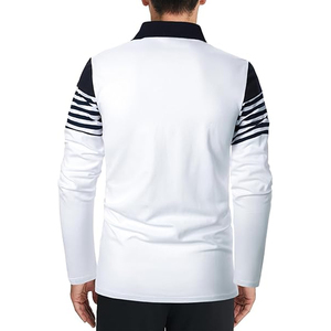 Camisa Polo Personalizada de Manga Larga a Rayas para Hombre, Cuello en Contraste Premium, 100% Algodón Piqué, Camisa Transpirable de Manga Corta para Golf y Uso Casual - Product Image 3