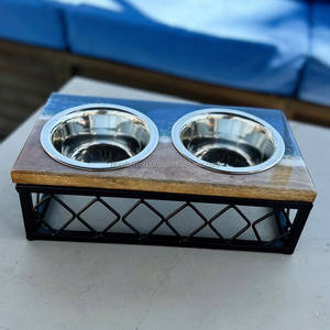 Alimentador ecológico de madera para gatos con soporte de acero inoxidable antideslizante, cuenco de comida y agua de hierro forjado de hueso de resina para mascotas, dueños de perros - Product Image 2