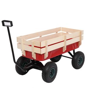 Brouette de jardin en fer et bois 97x43x78cm, chariot à quatre roues durable pour usage en jardinage - Product Image 3