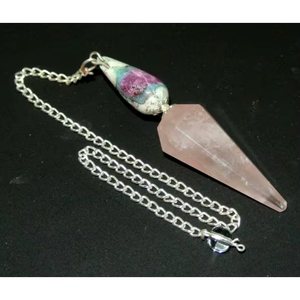2 piezas de péndulo de cuarzo rosa, rubí y fuchsite hecho a mano, gema curativa de Reiki, mascota de piedra, gota transparente para trabajo energético New Age - Product Image 3