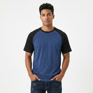 Camiseta raglán vintage de corte regular para hombre, 100% algodón, tejido de punto, cuello con contraste acanalado, bordado con logotipo personalizado, camiseta unisex. - Product Image 2