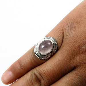 Oval Shape Rose <b>Quartz</b> Gemstone <b>Ring</b> Comes With 925 Sterling Silver Stamp Bezel Setting Natural Bohemian Jewelry At Wholesale - Product Image 3