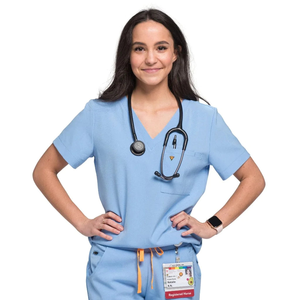 Hauts de blouse tricotés sur mesure à manches courtes et col en V pour femmes, uniformes médicaux d'hôpital avec poches pour médecins, infirmières et patients - Product Image 2
