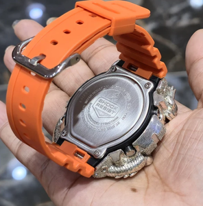 Montre de sport numérique de luxe, design dragon, bracelet en acier inoxydable orange, 42 mm, étanche 3 BAR, GPS, alarme, affichage analogique, unisexe - Product Image 2