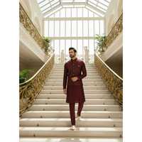 Ensemble Kurta Koti en soie marron pour homme, vêtements d'extérieur élégants pour homme