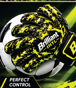 Gants de gardien de but Brilliant INTL Training, noir et jaune, en latex premium, avec sangle de poignet réglable, paume antidérapante sans doigts, contrôle parfait. - Product Image 5