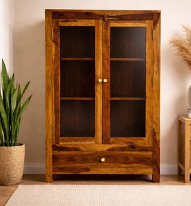 Indian Solid Wooden Storage Cabinet Classic Glass <b>Bookcase</b> Cupboard Multipurpose Organizer for Home Office | Pindel Handicraft - Product Image 6