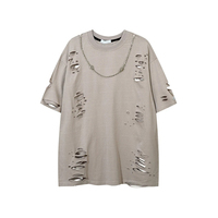 T-shirt en gros, coupe ample, effet vieilli, délavé, 300 g/m², taille US, avec logo personnalisé, style vintage, délavé à la pierre, délavé à l'acide, délavé