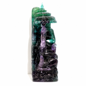 Fluorite Ganesha <b>Statue</b>, green-purple seated Ganesha carving beneath a tiered canopy, for distinctive accessory curation - Product Image 5
