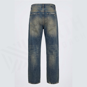 Jean en denim déchiré à jambe droite et taille haute pour homme, coupe classique, en coton, style décontracté, pantalon de printemps - Product Image 6