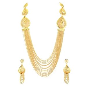 Ensemble collier et boucles d'oreilles plaqué or rose avec design à pompon pour femmes, idéal pour les fêtes, mariages, bijoux de mode classiques - Product Image 1