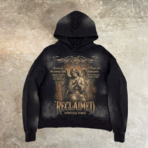 เสื้อฮู้ดดี้ทรงโอเวอร์ไซส์ผ้าคอตตอน 100% ล้างสีแบบแอซิดวอช รับสกรีนโลโก้แบบ DTG DTF ปักลาย รับผลิตแบบ OEM ODM ขายส่งจากโรงงาน - Product Image 1