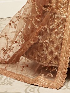 Golden Embroidered <b>Lehenga</b> Choli Set With Net Dupatta A-Line Wedding Outfit for Women - Product Image 6