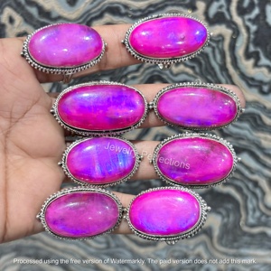 Wholesale Trending 925 <b>Silver</b> Plated Oval Moonstone <b>Rings</b> Bulk Natural Gemstone Bezel <b>Set</b> Bohemian Fashion Jewelry Engagement - Product Image 1