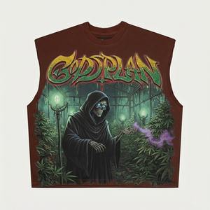 T-shirts Premium Noirs Personnalisables à Motifs Crânes Imprimés par Sublimation pour Hommes, Sans Manches, Coupe Boxy Courte, avec Lettres et Strass - Product Image 5