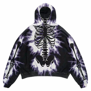 Premium Custom <b>Men's</b> Oversized Hoodie Green Skeleton Dripping Print Streetwear Regular Sleeve Knitted Cotton Autumn Wear Hoodie - Product Image 6