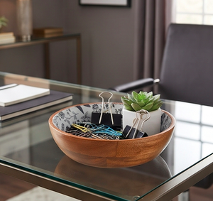 Bol à salade en bois avec motif d'insectes imprimé à l'intérieur et cuillère de service assortie pour la table - Product Image 5