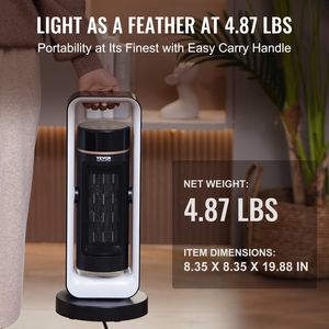 Stufa Elettrica da 1000W/1500W con Termostato e Telecomando, 2 Livelli di Regolazione, Silenziosa, in Ceramica, con Protezione Antiribaltamento - Product Image 6