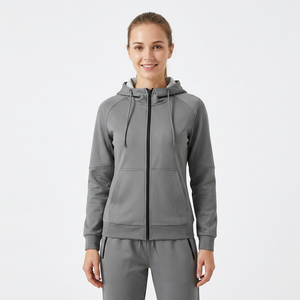 Ensemble de survêtement gris à capuche pour homme, sweat-shirt à fermeture éclair intégrale et pantalon de jogging, en polyester respirant, tenue décontractée pour l'automne - Product Image 3