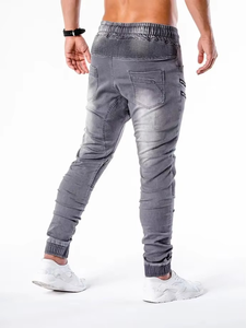 Jeans décontractés slim en denim délavé pour hommes, coupe droite, vente en gros d'été, personnalisables pour usine de mode - Product Image 5