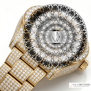 Montre Rolax Skyy-Dweller en Moissanite et Diamant, Or Jaune 40mm, Analogique à Quartz, Verre Saphir, Fermoir Déployant, Style Dessin Animé Antique - Product Image 1
