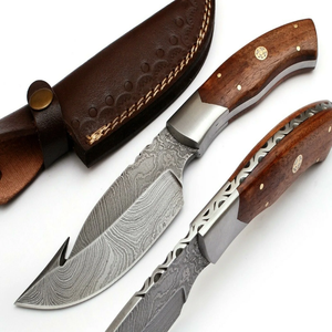 Couteau utilitaire d'extérieur en acier Damas forgé à la main, lame fixe, manche en bois, fournisseur d'équipement de camping - Product Image 1