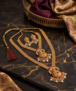 DIVYORO PEACOCK LAKSHMI HARAM Parure Collier et Boucles d'Oreilles Plaqué Or Cuivre et Laiton Style Classique pour Femme Mariage Fiançailles Soirée - Product Image 2