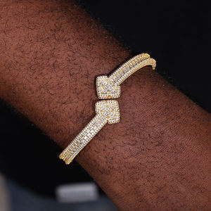 Luxury Women's 22K Gold Plated Cuff Bracelet Baguette Cut Crystal Geometric Design Party Jewelry - Product Image 2